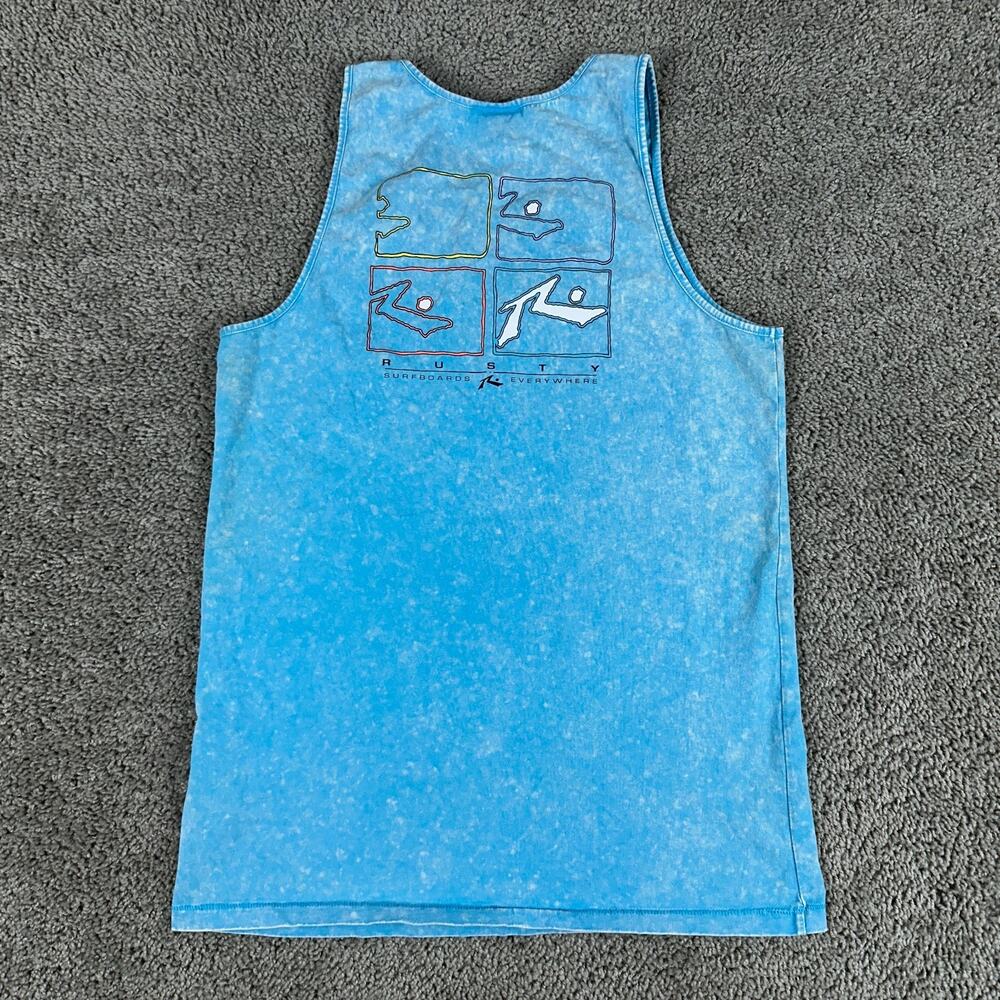 Rusty Surfboards Shirt Mens Small Blue White Tie Dye Sleeveless Tank Top